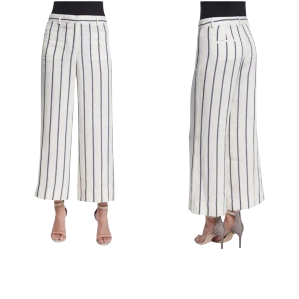 Theory Womens Linen Striped 4 Pocket Mid-Rise Straight Leg Pants White Size 4
